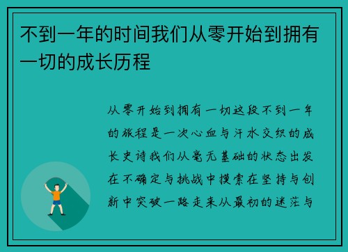 不到一年的时间我们从零开始到拥有一切的成长历程